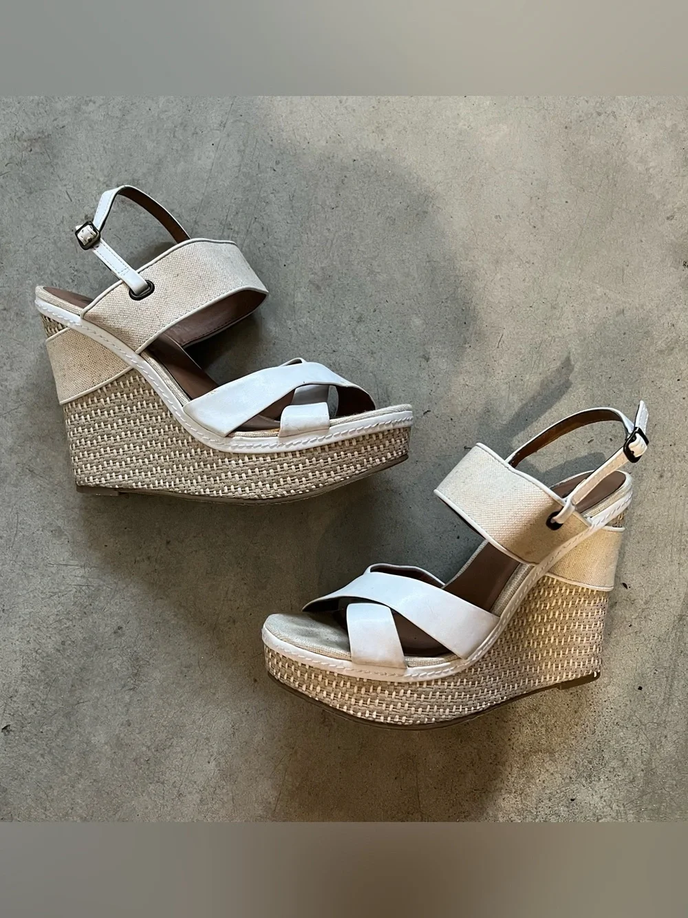 MIA Cream and White Espadrille Wedge Sandals